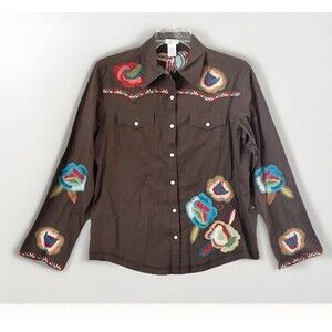 Tasha Polizzi Shirt Embroidered Womens Medium 100% Cotton Western Floral Snap